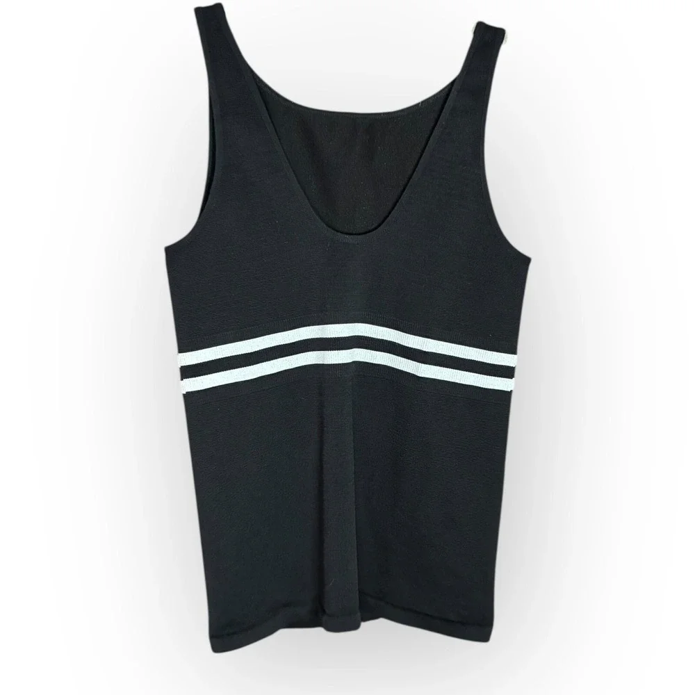 Free People Intimately Black Striped Ribbed Tank Top M L Stretch Sleeveless NWOT